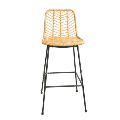 Iron Tube Modern Design Outdoor Garden Rattan Balcony Chair High Bar Chair with Rattan Single  Rattan bar Chair