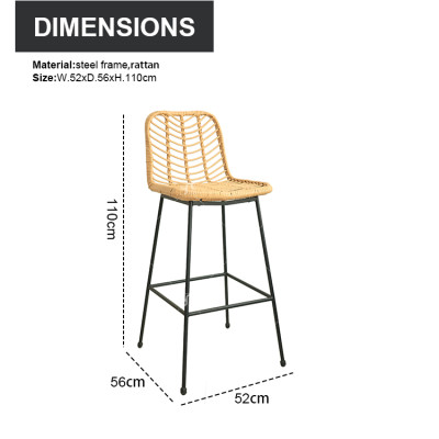 Iron Tube Modern Design Outdoor Garden Rattan Balcony Chair High Bar Chair with Rattan Single  Rattan bar Chair