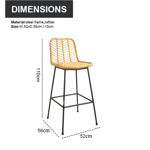 Iron Tube Modern Design Outdoor Garden Rattan Balcony Chair High Bar Chair with Rattan Single  Rattan bar Chair