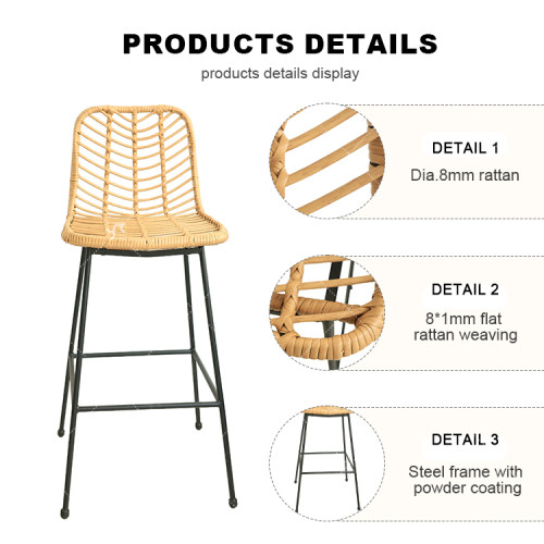 Iron Tube Modern Design Outdoor Garden Rattan Balcony Chair High Bar Chair with Rattan Single  Rattan bar Chair