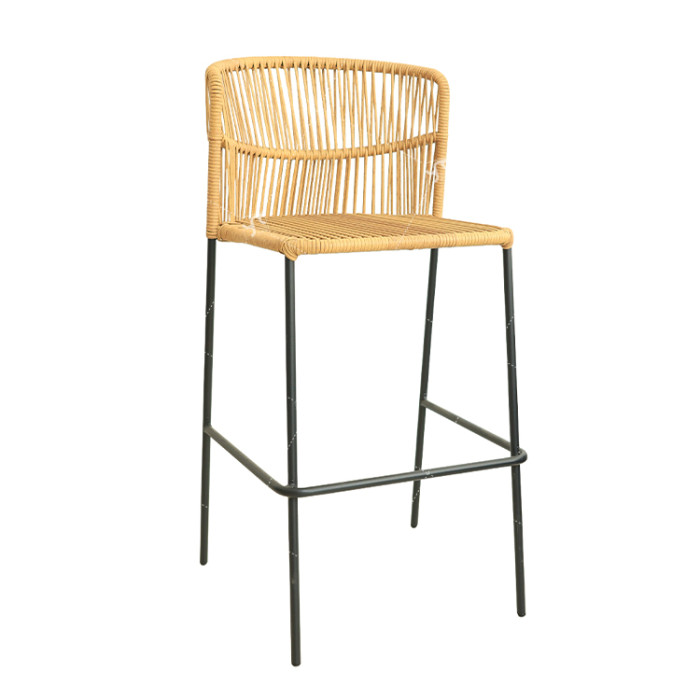 Iron Tube Modern Design Outdoor Garden Rattan Balcony Chair High Bar Chair with Rattan Single  Rattan bar Chair