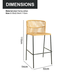 Iron Tube Modern Design Outdoor Garden Rattan Balcony Chair High Bar Chair with Rattan Single  Rattan bar Chair