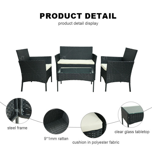 Steel Rattan 4 Pieces  Outdoor Furniture Sales Set Courtyard Garden Rattan Sofa Outdoor Rattan Furniture