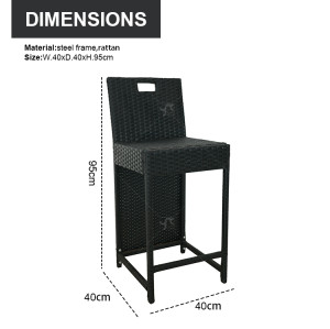 Classic Retro Steel  Woven Rattan Armrest High Bar Chair Outdoor Bistro Restaurant Hotel Furniture Garden Sets Outdoor bar
