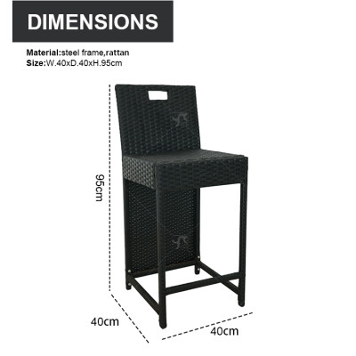 Classic Retro Steel  Woven Rattan Armrest High Bar Chair Outdoor Bistro Restaurant Hotel Furniture Garden Sets Outdoor bar