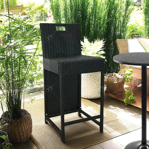 Classic Retro Steel  Woven Rattan Armrest High Bar Chair Outdoor Bistro Restaurant Hotel Furniture Garden Sets Outdoor bar