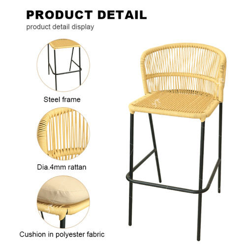 Outdoor Steel Modern Design Outdoor Garden Rattan Balcony Chair High Bar Chair with Rattan Furniture Single Rattan bar Chair