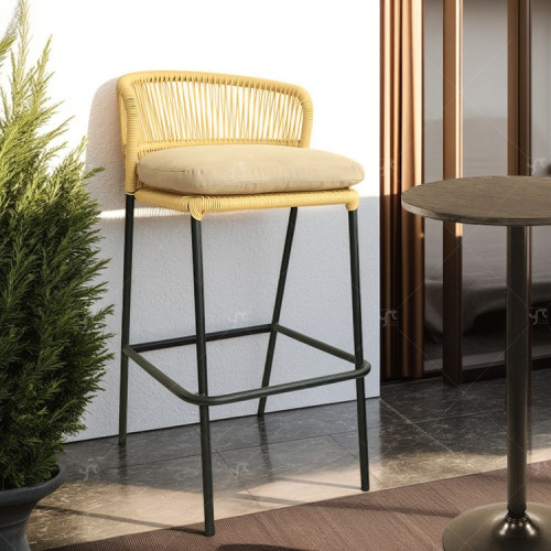 Outdoor Steel Modern Design Outdoor Garden Rattan Balcony Chair High Bar Chair with Rattan Furniture Single Rattan bar Chair