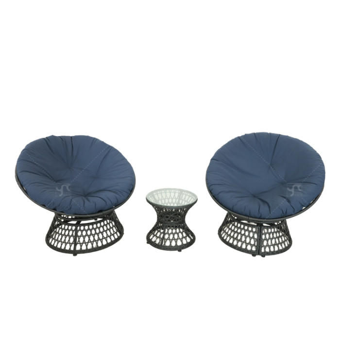 Modern Steel Papasan Swivel Chair Sets of 3Cushioned Seat for Indoor Outdoor Use for Living Room Courtyard & Hotel Furniture