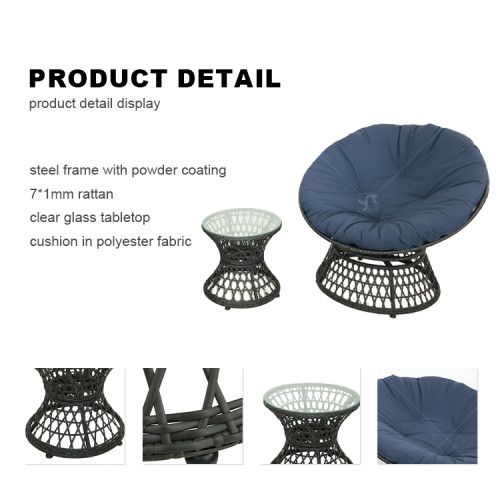 Modern Steel Papasan Swivel Chair Sets of 3Cushioned Seat for Indoor Outdoor Use for Living Room Courtyard & Hotel Furniture