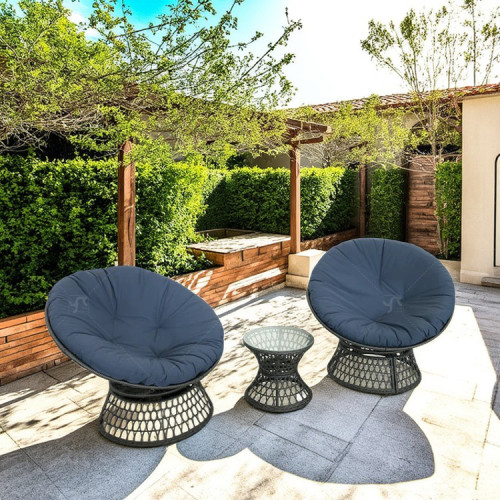 Modern Steel Papasan Swivel Chair Sets of 3Cushioned Seat for Indoor Outdoor Use for Living Room Courtyard & Hotel Furniture