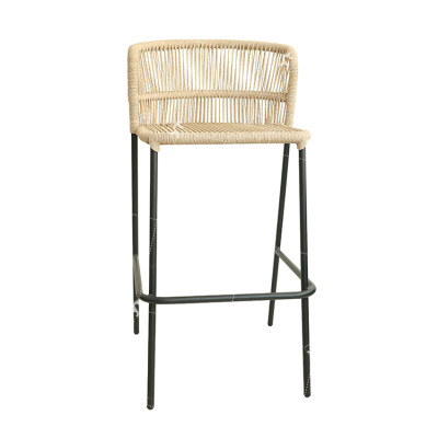 Outdoor Modern Garden Rattan Bistro Counter Height bar Chairs Furniture Outdoor Patio Steel Frame Rope Bar Stools with Back