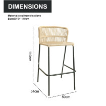 Outdoor Modern Garden Rattan Bistro Counter Height bar Chairs Furniture Outdoor Patio Steel Frame Rope Bar Stools with Back