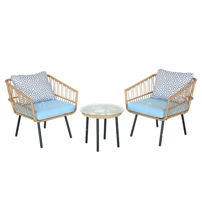 Steel Tube Rattan Casual 3 Piece Set Outdoor Furniture Bistro Set Outdoor Garden Colorful Balcony Table and Chair Set