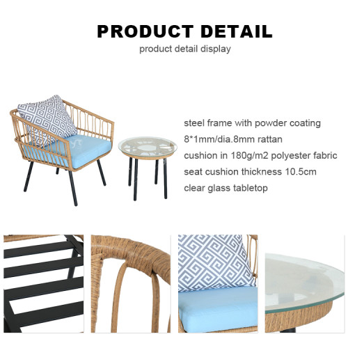 Steel Tube Rattan Casual 3 Piece Set Outdoor Furniture Bistro Set Outdoor Garden Colorful Balcony Table and Chair Set