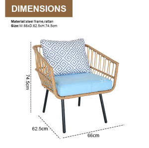 Steel Tube Rattan Casual 3 Piece Set Outdoor Furniture Bistro Set Outdoor Garden Colorful Balcony Table and Chair Set