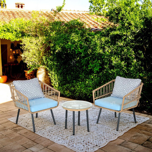 Steel Tube Rattan Casual 3 Piece Set Outdoor Furniture Bistro Set Outdoor Garden Colorful Balcony Table and Chair Set