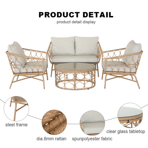 All Day Outdoor Steel 4 Seat Garden Sectional Sofa Sofa Furniture Rattan Outdoor Terrace Session Set