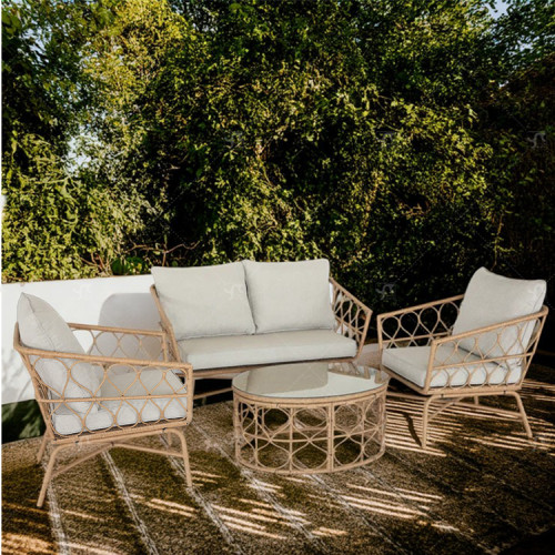 All Day Outdoor Steel 4 Seat Garden Sectional Sofa Sofa Furniture Rattan Outdoor Terrace Session Set