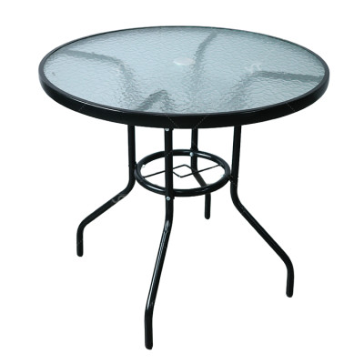 Outdoor Patio Side Table Garden Round Table with Water Wave Glass Metal Steel Iron Dining Outdoor  Table for Garden