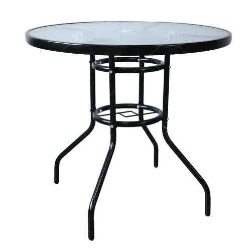 Outdoor Patio Side Table Garden Round Table with Water Wave Glass Metal Steel Iron Dining Outdoor  Table for Garden