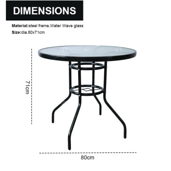 Outdoor Patio Side Table Garden Round Table with Water Wave Glass Metal Steel Iron Dining Outdoor  Table for Garden