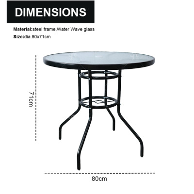 Outdoor Patio Side Table Garden Round Table with Water Wave Glass Metal Steel Iron Dining Outdoor  Table for Garden