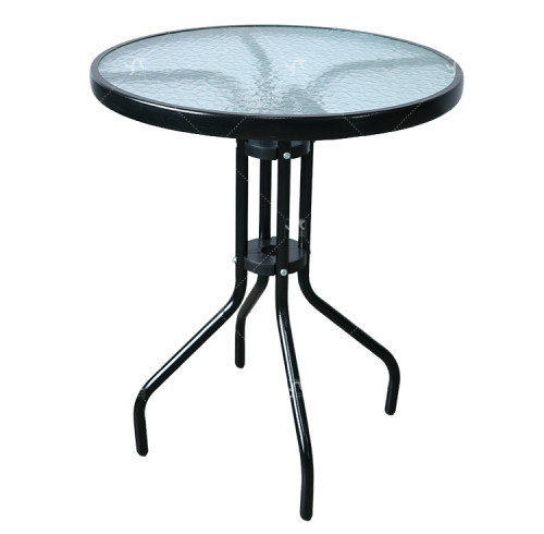 Outdoor Patio Side Table Garden Round Table with Water Wave Glass Tabletop Metal Steel Iron Dining Outdoor  Table for Garden