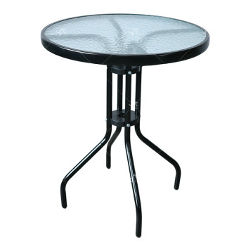 Outdoor Patio Side Table Garden Round Table with Water Wave Glass Tabletop Metal Steel Iron Dining Outdoor  Table for Garden