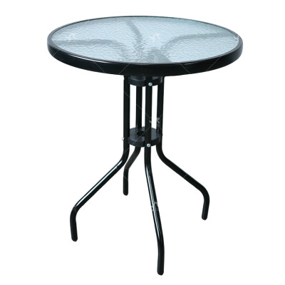 Outdoor Patio Side Table Garden Round Table with Water Wave Glass Tabletop Metal Steel Iron Dining Outdoor  Table for Garden