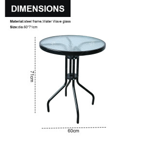 Outdoor Patio Side Table Garden Round Table with Water Wave Glass Tabletop Metal Steel Iron Dining Outdoor  Table for Garden