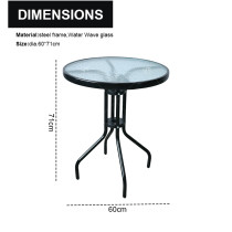 Outdoor Patio Side Table Garden Round Table with Water Wave Glass Tabletop Metal Steel Iron Dining Outdoor  Table for Garden