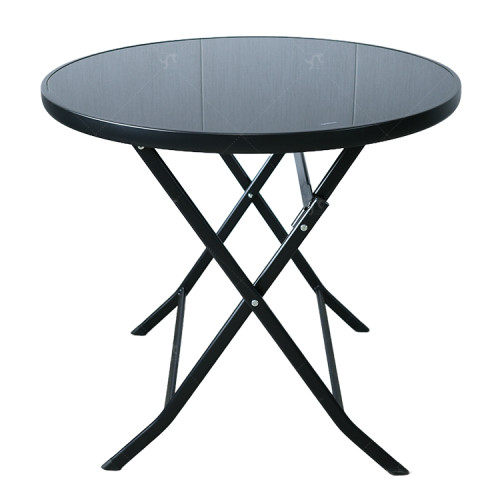 Outdoor  Folding Patio Side Table Garden Round Table with Silk Printing Glass Metal Steel Iron Dining Outdoor  Table