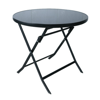 Outdoor  Folding Patio Side Table Garden Round Table with Silk Printing Glass Metal Steel Iron Dining Outdoor  Table