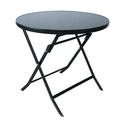 Outdoor  Folding Patio Side Table Garden Round Table with Silk Printing Glass Metal Steel Iron Dining Outdoor  Table