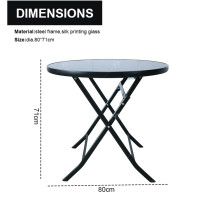 Outdoor  Folding Patio Side Table Garden Round Table with Silk Printing Glass Metal Steel Iron Dining Outdoor  Table