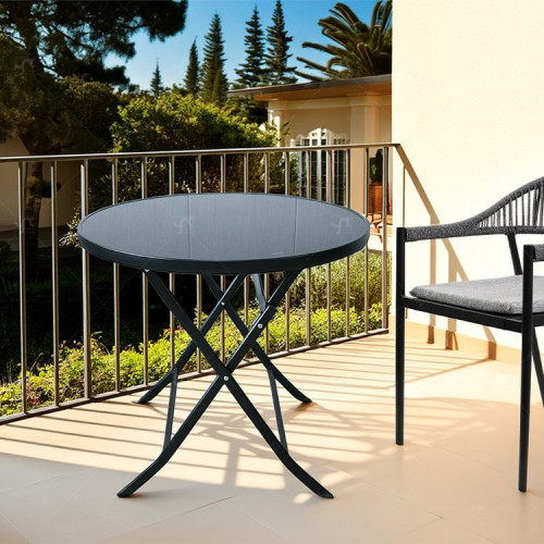 Outdoor  Folding Patio Side Table Garden Round Table with Silk Printing Glass Metal Steel Iron Dining Outdoor  Table