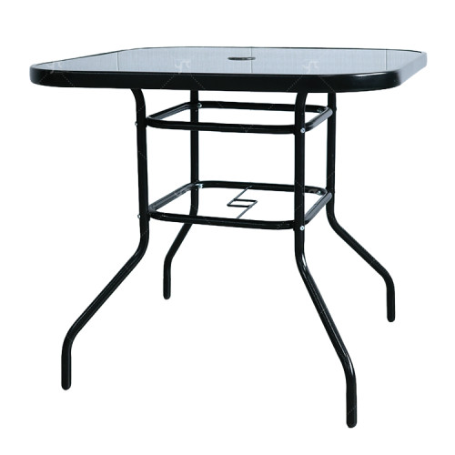 Outdoor Patio Side Square Table Garden Table with Silk Printing Glass Metal Steel Iron Dining Outdoor Table