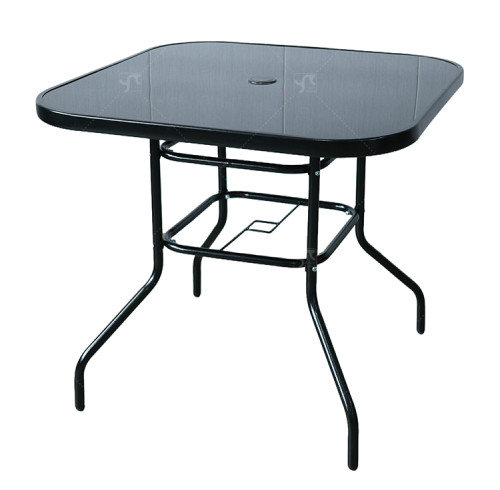 Outdoor Patio Side Square Table Garden Table with Silk Printing Glass Metal Steel Iron Dining Outdoor Table