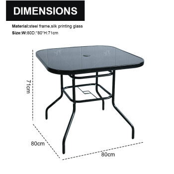 Outdoor Patio Side Square Table Garden Table with Silk Printing Glass Metal Steel Iron Dining Outdoor Table