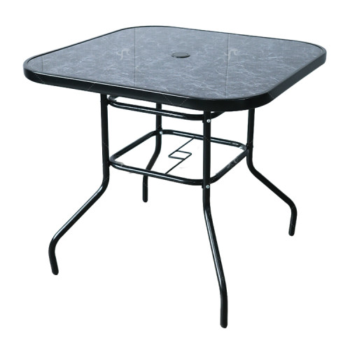 Outdoor Patio Side Square Table Garden Table with Printed Glass  Metal Steel Iron Dining Outdoor Table