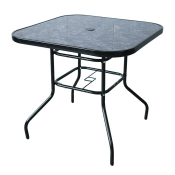 Outdoor Patio Side Square Table Garden Table with Printed Glass  Metal Steel Iron Dining Outdoor Table