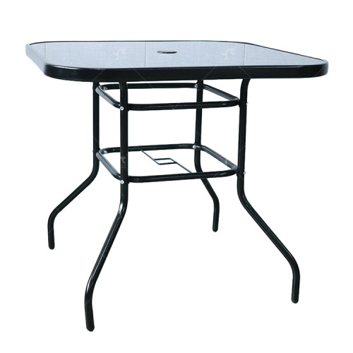 Outdoor Patio Side Square Table Garden Table with Printed Glass  Metal Steel Iron Dining Outdoor Table