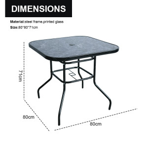Outdoor Patio Side Square Table Garden Table with Printed Glass  Metal Steel Iron Dining Outdoor Table