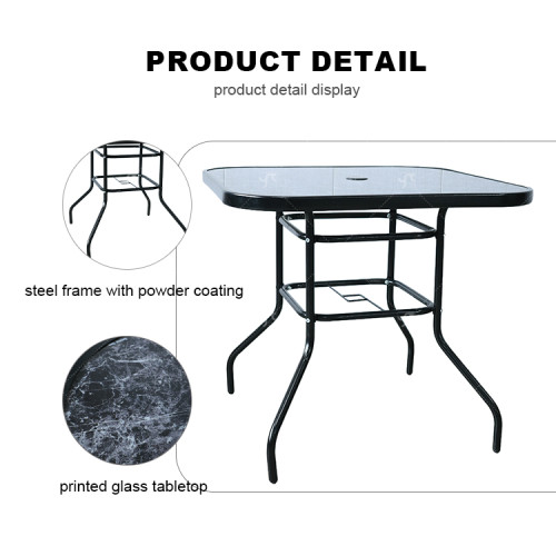 Outdoor Patio Side Square Table Garden Table with Printed Glass  Metal Steel Iron Dining Outdoor Table