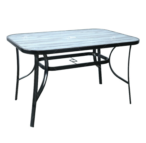 Hot Sale Outdoor Patio Side Square Table Garden Table with Printed Glass Metal Steel Iron Dining Outdoor Table