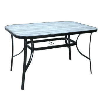 Hot Sale Outdoor Patio Side Square Table Garden Table with Printed Glass Metal Steel Iron Dining Outdoor Table