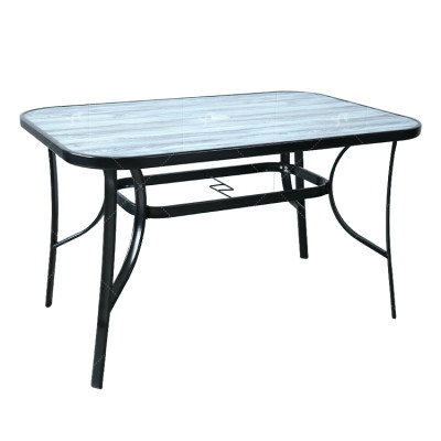 Hot Sale Outdoor Patio Side Square Table Garden Table with Printed Glass Metal Steel Iron Dining Outdoor Table