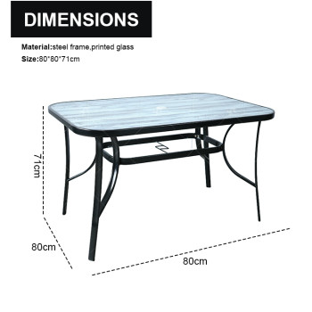 Hot Sale Outdoor Patio Side Square Table Garden Table with Printed Glass Metal Steel Iron Dining Outdoor Table