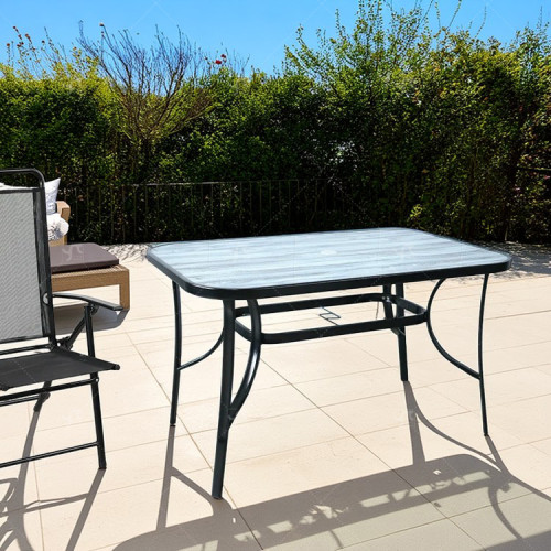 Hot Sale Outdoor Patio Side Square Table Garden Table with Printed Glass Metal Steel Iron Dining Outdoor Table